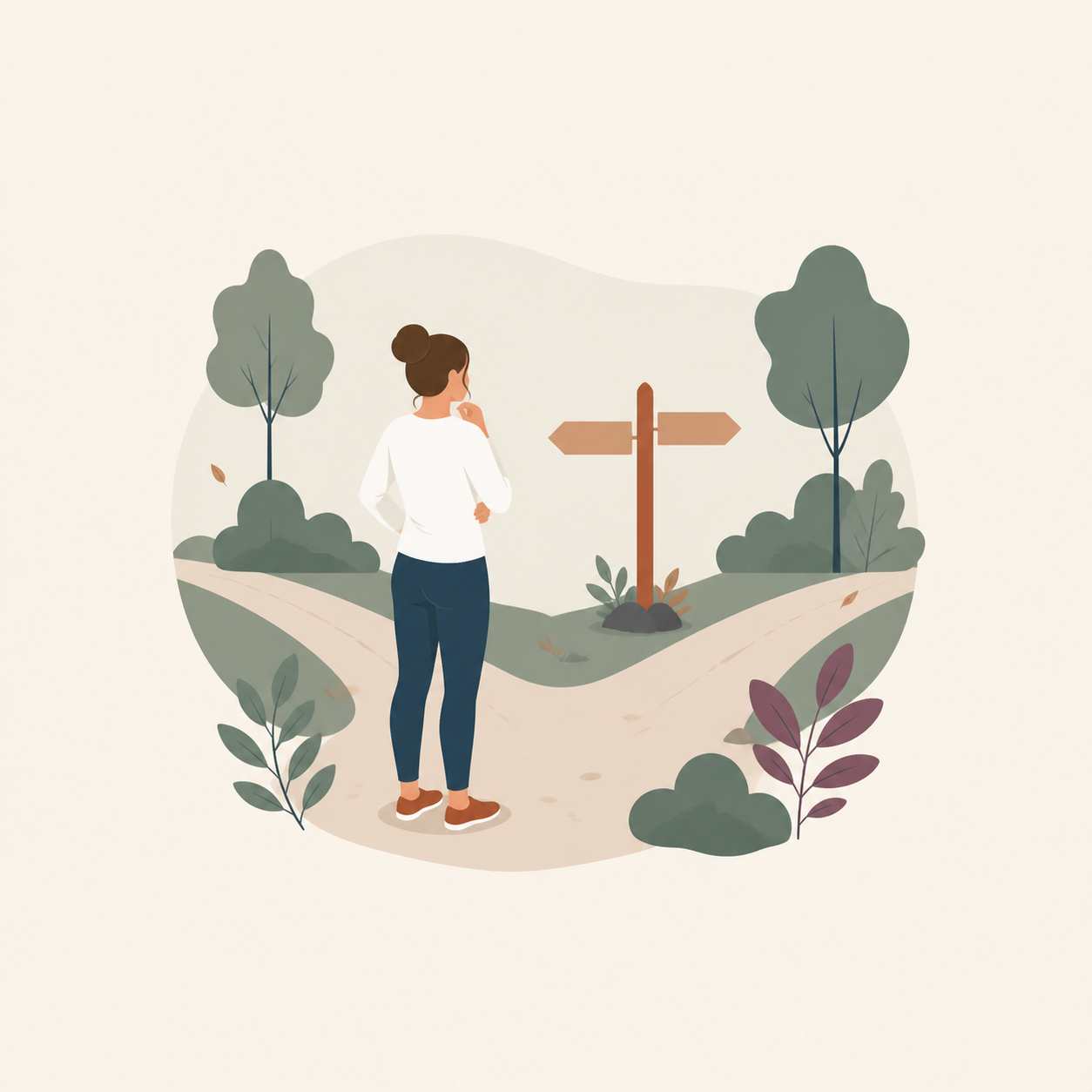 Drawing of a person standing at a crossroads