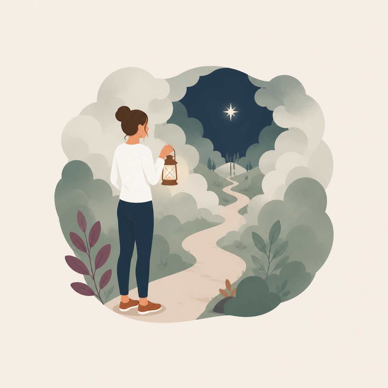Person looking through the clouds at a star