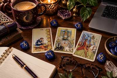 office with Tarot cards and runes for a reading